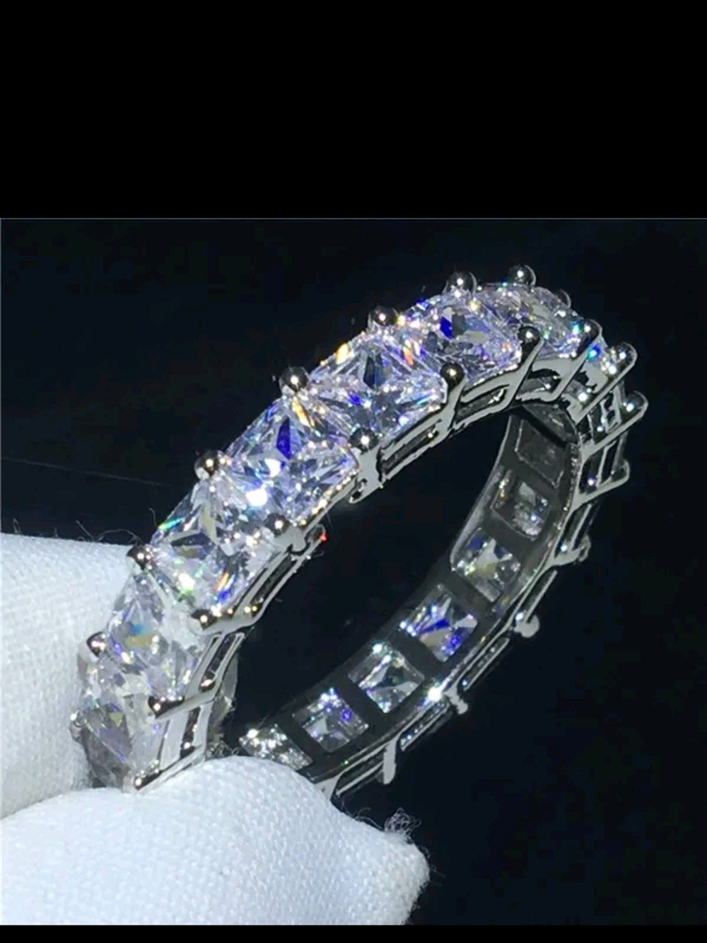 Silver Clear Stone Eternity Band - Sparkling Princess-Cut Ring